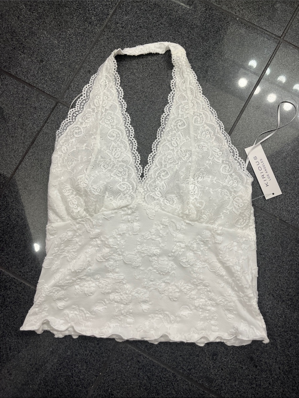 Khaite White Lace Halter Camisole Top